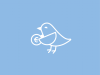 bird with coin - blue background